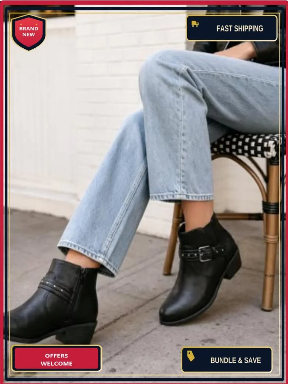 Women's Chunky Low Heel Ankle Boots Side Zipper Faux Leather